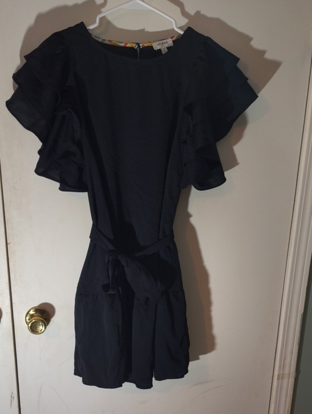 Umgee Black Ruffle-Sleeve Tie-Waist Midi Dress